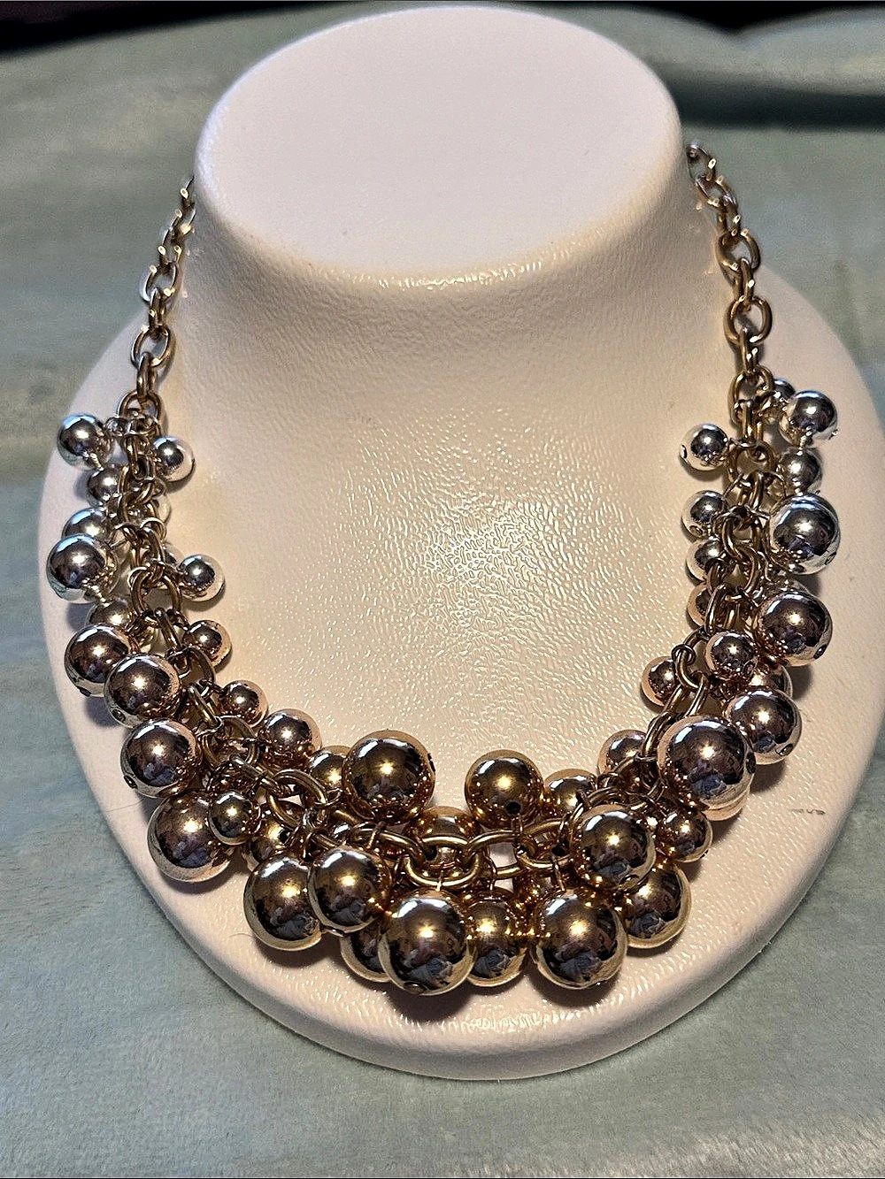 Gold & Silver Beaded Statement Necklace Like New